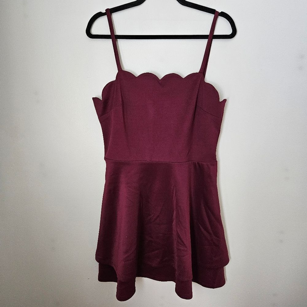 Xtraordinary Dress Mini Burgundy Scalloped Edge Spaghetti Strap Cocktail Wedding